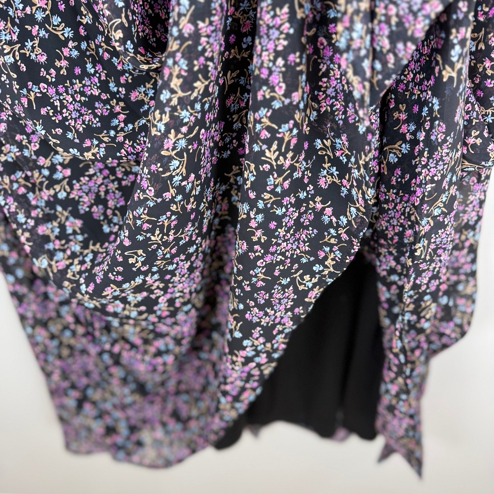 Torrid Chiffon Midi Dress Women 2 Black Floral NWT Cottagecore Boho Feminine - Picture 7 of 9